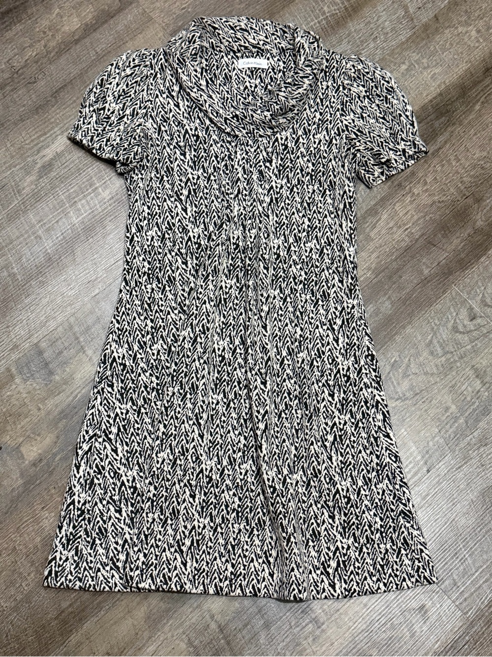 Calvin Klein Black and White Cowl Neck Midi Dress